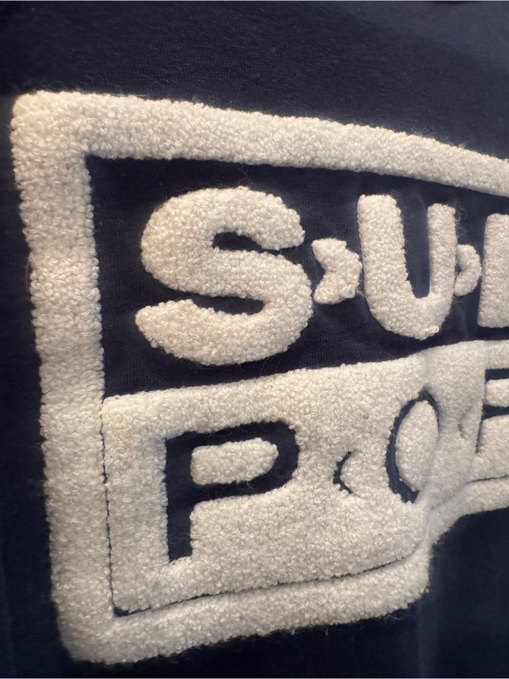 Men's Navy Crewneck Sweater with White Sherpa Logo Patch